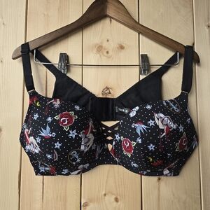 Torrid XO Plunge Push-Up Bra "Lovers Tattoo" Print Black Size 40D